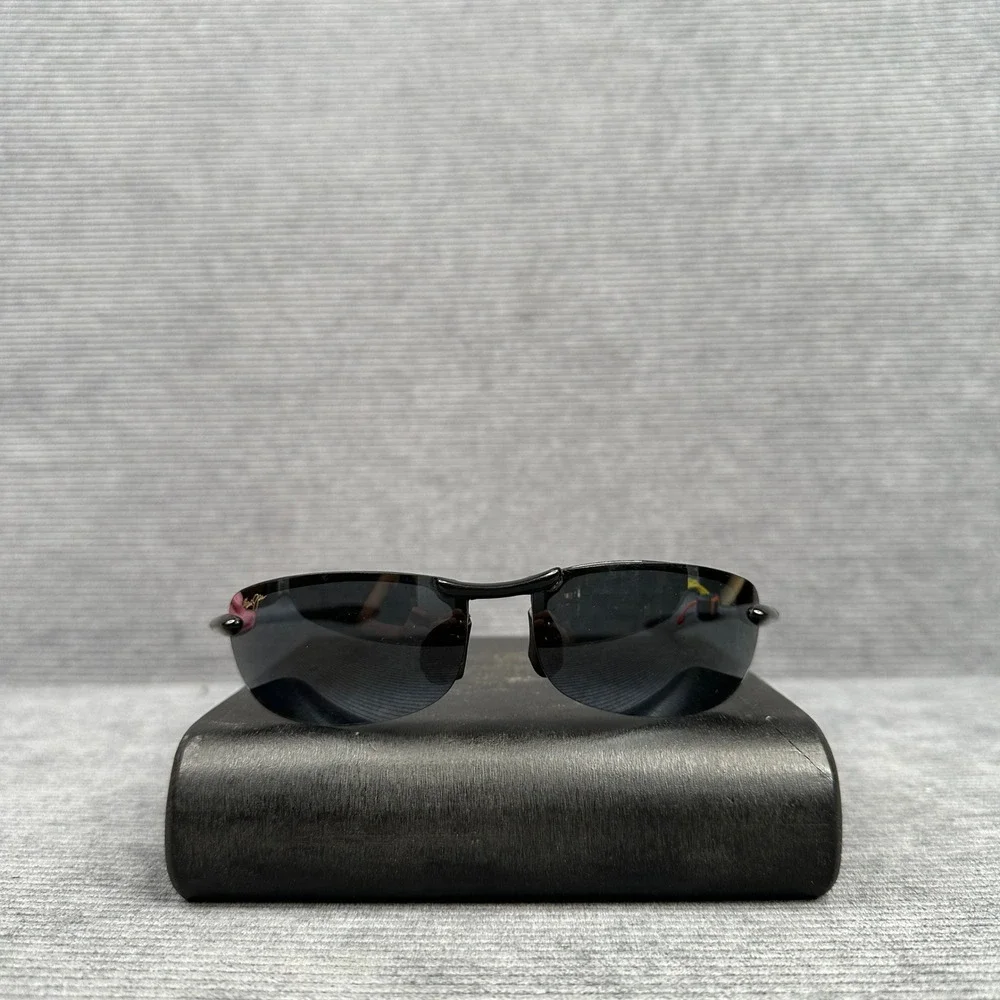 Maui Jim MJ-405-02 Y2K Black Polarized Rimless Sport Sunglasses Made in Japan